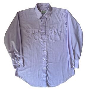Vintage H Bar C Pearl Snap Shirt 16.5 Purple 80s Western Wear Cowboy Made in USA
